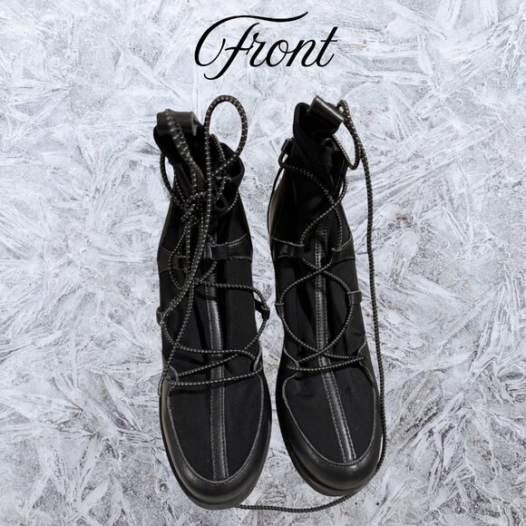 Steve Madden Atomic Wedge Booties Black Lace-Up Combat Lug Sole | Size 7.5 - Picture 2 of 4